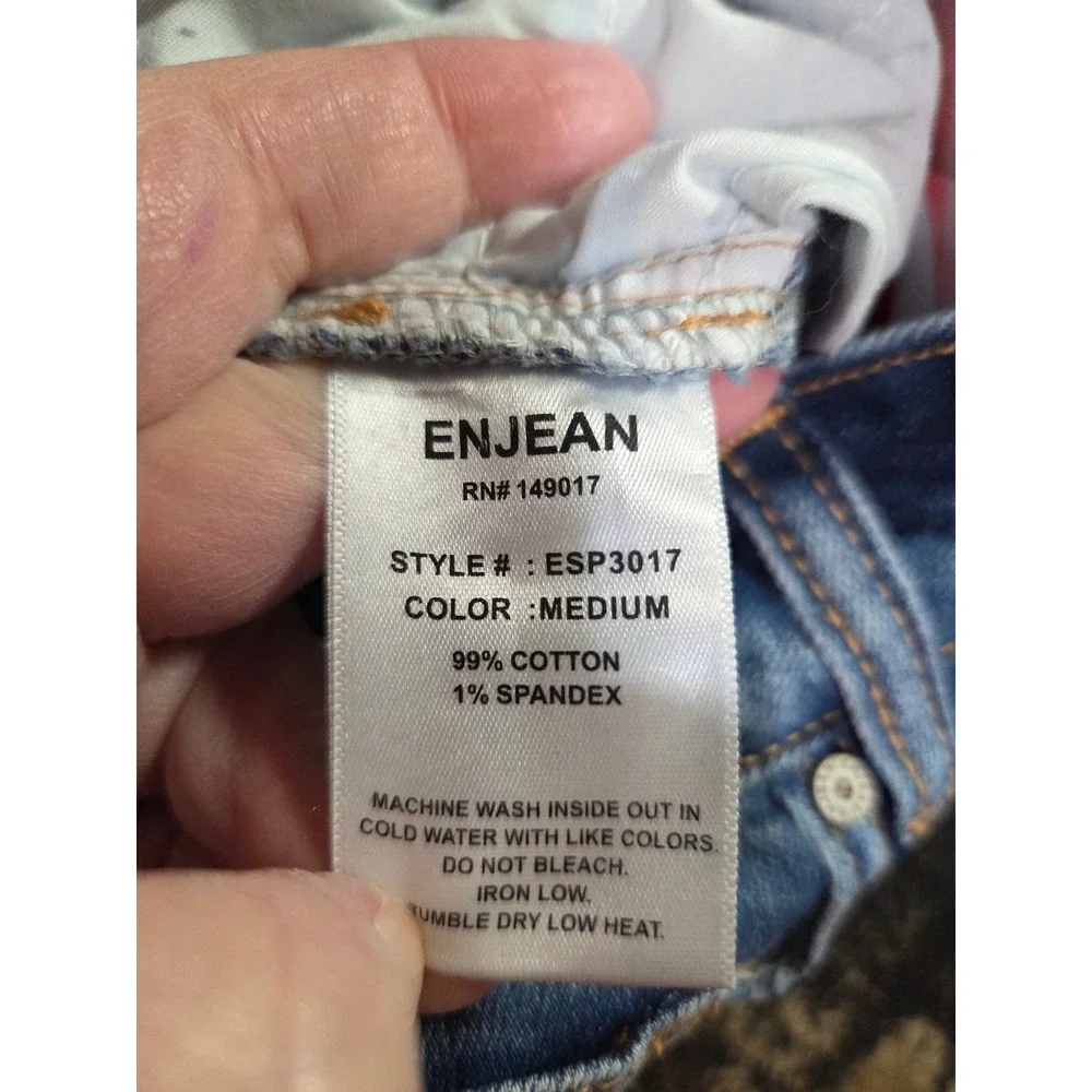 ENJEAN Womens Mid Rise Destroyed Distressed Denim Bermuda Shorts Size‎ S
